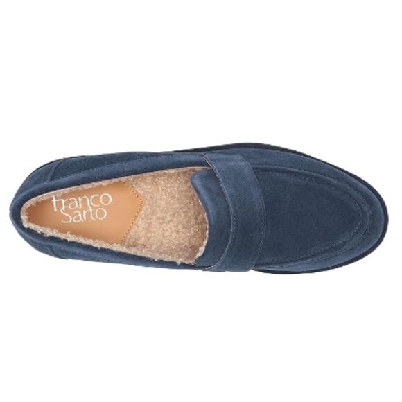 Franco Sarto Women's 6 Carol Faux Shearling Lined Lug Loafer Navy Marine Blue - Picture 2 of 14